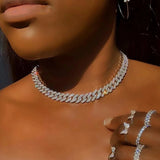 15mm Cuban Link Chains Necklace Iced Out Rhinestone Rapper Necklaces