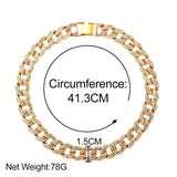15mm Cuban Link Chains Necklace Iced Out Rhinestone Rapper Necklaces