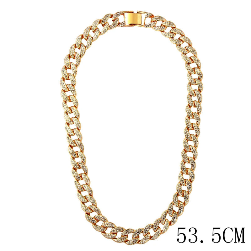 15mm Cuban Link Chains Necklace Iced Out Rhinestone Rapper Necklaces