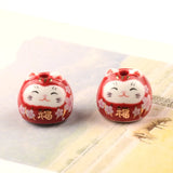 15mm FU Cat Ceramic Beads 3mm Hole Hand Painted Loose Porcelain DIY Bead