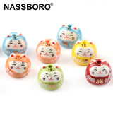 15mm FU Cat Ceramic Beads 3mm Hole Hand Painted Loose Porcelain DIY Bead