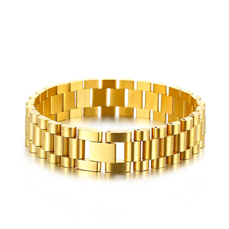 15mm Stainless Steel Bracelet for Men in Gold/Silver