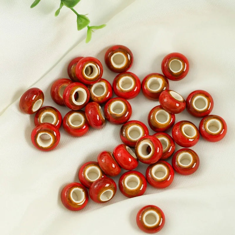 15mm Large Hole Ceramic Beads Flower Glazed For DIY Accessories Jewelry Making