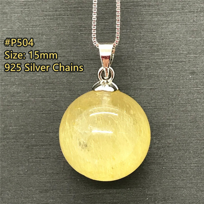 15mm Natural Rutilated Pendant Healing Gift Round Beads Crystal