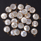 15mm Shell Letter Charm Round A-Z Alphabet Mother of Pearl Pendant