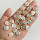 15mm Shell Letter Charm Round A-Z Alphabet Mother of Pearl Pendant