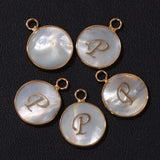 15mm Shell Letter Charm Round A-Z Alphabet Mother of Pearl Pendant