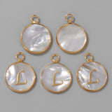 15mm Shell Letter Charm Round A-Z Alphabet Mother of Pearl Pendant