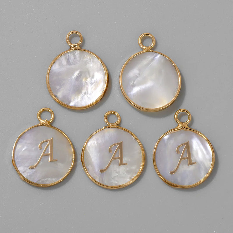 15mm Round Shell Charms A-Z Initial Mother Of Pearl Charms Pendants DIY Jewelry