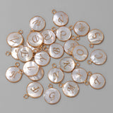 15mm Round Shell Charms A-Z Initial Mother Of Pearl Charms Pendants DIY Jewelry