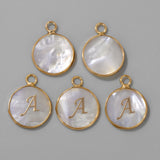 15mm Round Shell Charms A-Z Initial Mother Of Pearl Charms Pendants DIY Jewelry