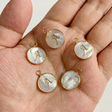 15mm Round Shell Charms A-Z Initial Mother Of Pearl Charms Pendants DIY Jewelry