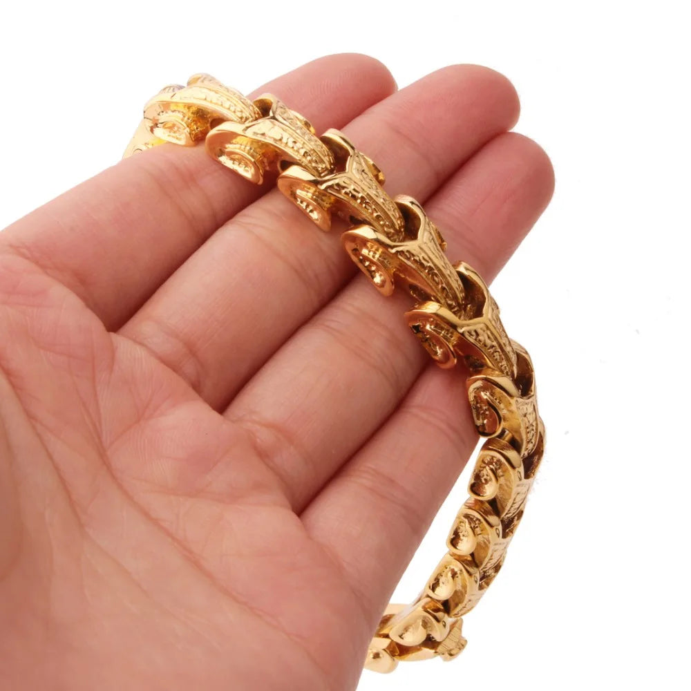 15mm Stainless Steel Centipede Chain Bracelet Men Biker Wristband