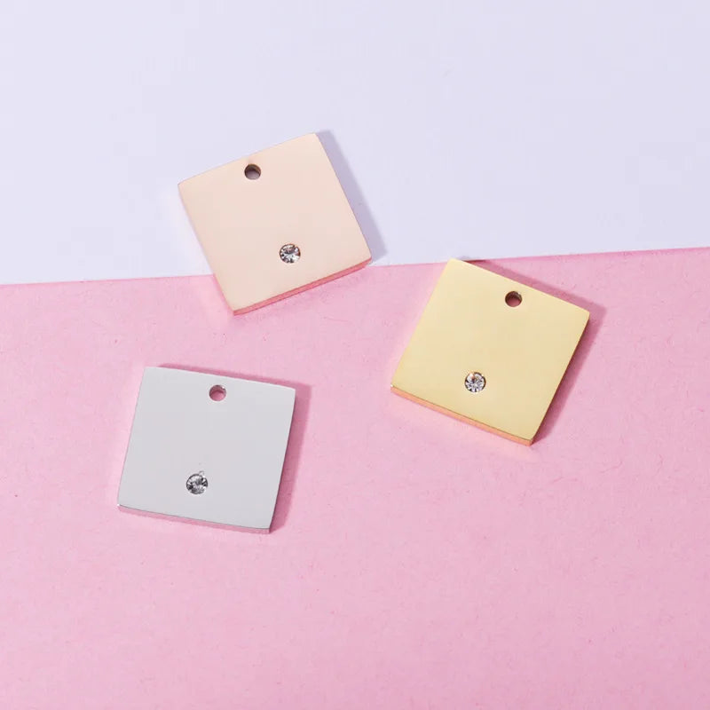 Stainless Steel Square Charm Blank For Engrave Gold/Silver Tag Charms 20pcs