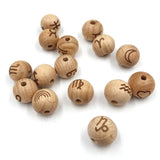 15pc Natural Beech Beads 12 Constellation Love Month Wooden Round Beads