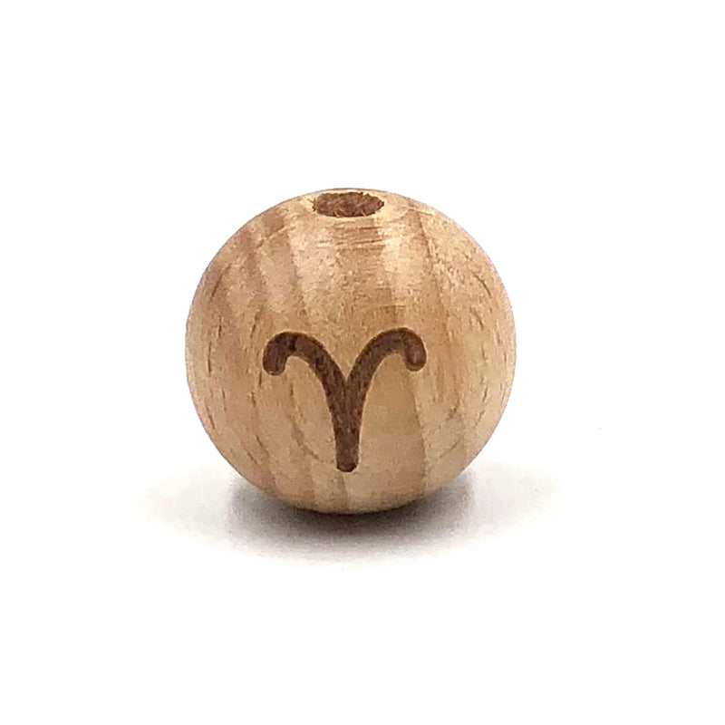 15pc Natural Beech Beads 12 Constellation Love Month Wooden Round Beads
