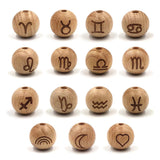 15pc Natural Beech Beads 12 Constellation Love Month Wooden Round Beads