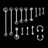 15pc Tongue Eyebrow Belly Nose Ring Set Bio-plastic Lip Piercing Body Jewelry