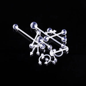 15pc Tongue Eyebrow Belly Nose Ring Set Bio-plastic Lip Piercing Body Jewelry