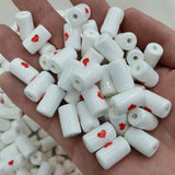 15pcs 10x17mm Tube Shape Small Red Heart Ceramic Beads