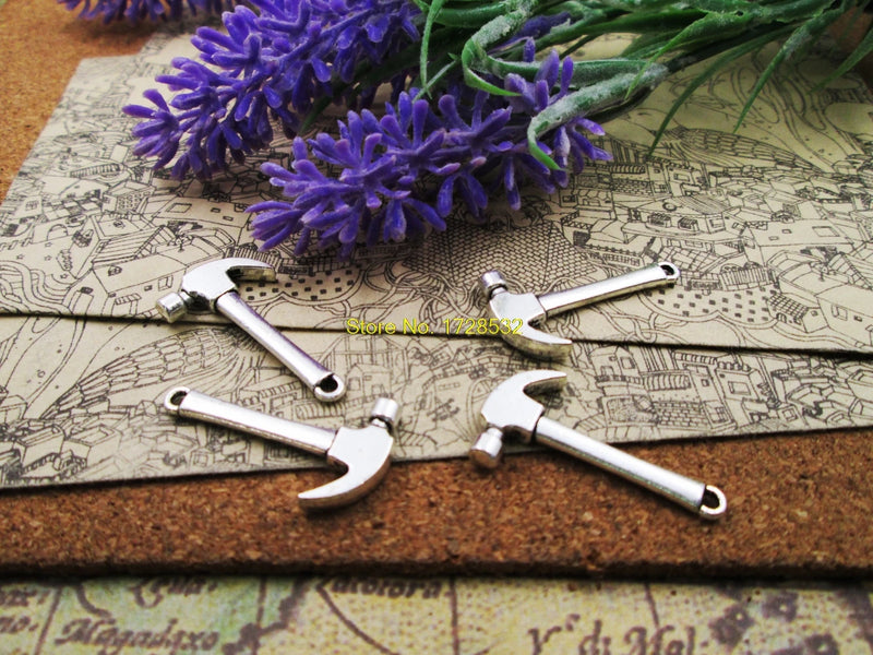 15pcs 3D Mini Hammer Tibetan Silver Plated Pendants Antique DIY Jewelry Making