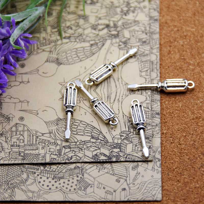 15pcs Antique Silver Plated Screwdriver Charms Pendants 31x6mm
