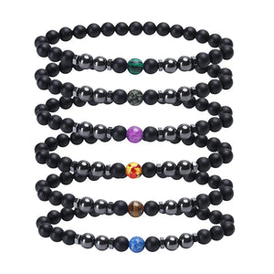 15pcs 6mm Matted Bead Bracelet Hematite Tiger's Eye Stone Elasticity Bracelet