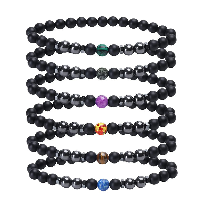 15pcs 6mm Matted Bead Bracelet Hematite Tiger's Eye Stone Elasticity Bracelet