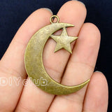 15pcs Antique Bronze Moon Star Charms 44x33mm Double Sided Celestial Pendants