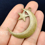 15pcs Antique Bronze Moon Star Charms 44x33mm Double Sided Celestial Pendants