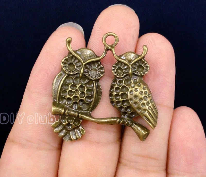 15pcs Antique Bronze Owl Charms Pendant 36x36mm