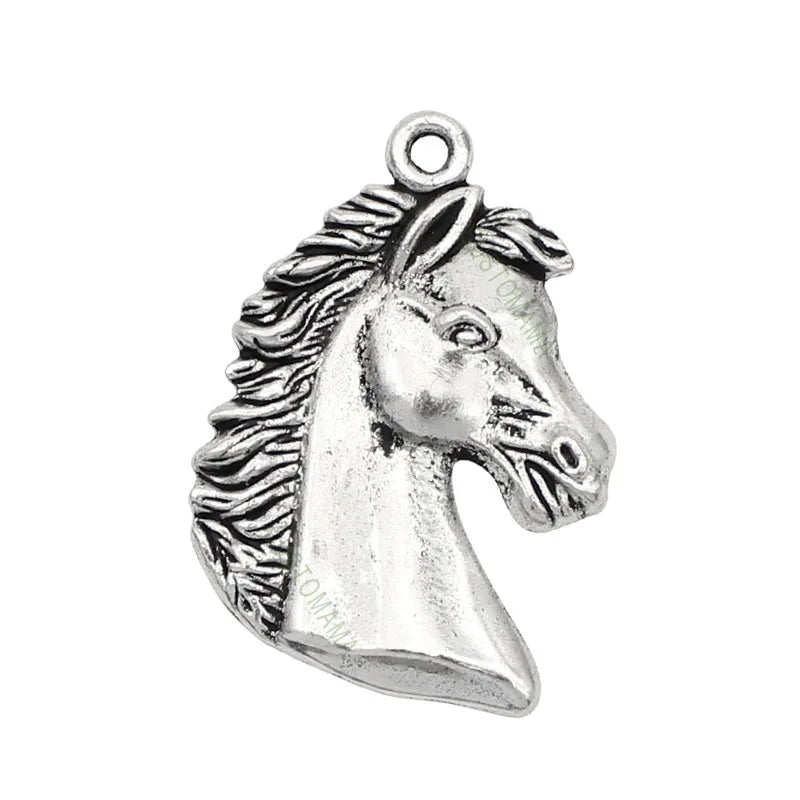 15pcs Antique Silver Horse Head Charm Pendant 41x30mm