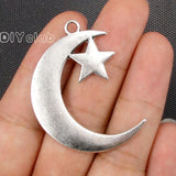 15pcs Tibetan Silver 2 Sided Moon Star Charms 44x33mm