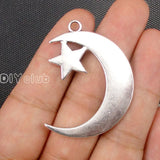15pcs Tibetan Silver 2 Sided Moon Star Charms 44x33mm