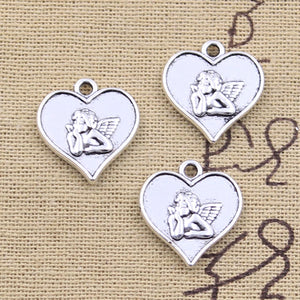 15pcs Heart Love Angel Cupid 19x18mm Silver Pendants DIY Crafts Tibetan Jewelry