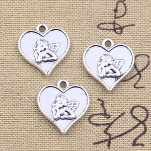 15pcs Heart Love Angel Cupid 19x18mm Silver Pendants DIY Crafts Tibetan Jewelry