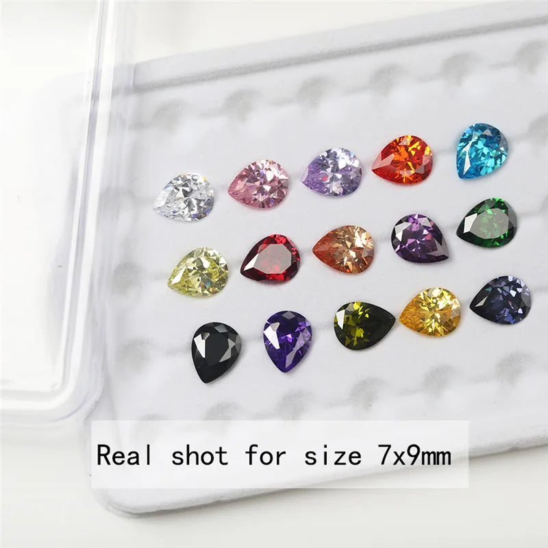 15pcs CZ Stones 1pcs Per Colors Loose Cubic Zirconia 4x6~10x12mm Pear Shape Gems