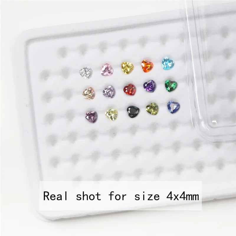15pcs Loose CZ Stones 1pcs Per Colors Cubic Zirconia Heart Shape Synthetic Gems