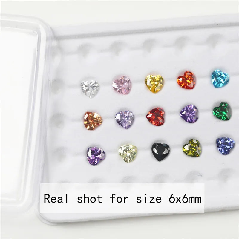 15pcs Loose CZ Stones 1pcs Per Colors Cubic Zirconia Heart Shape Synthetic Gems