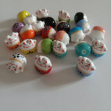 15pcs Hand Painted Ceramic Beads 13x14mm Lucky Cat Beads for Jewelry Making