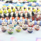 15pcs Hand Painted Ceramic Beads 13x14mm Lucky Cat Beads for Jewelry Making