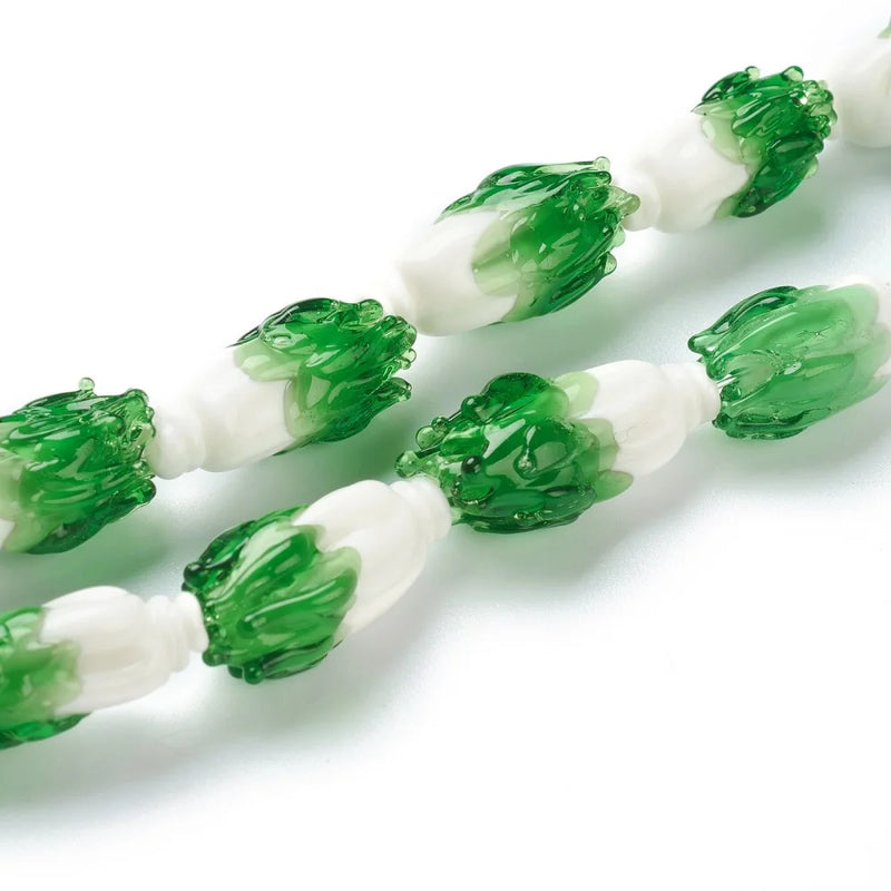 15pcs Chinese Cabbage Lampwork Beads for DIY Jewelry Making