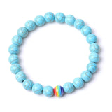 15pcs 8mm Rainbow Beads Kallaite Stone Bracelet Women Men Gay Jewelry