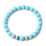 15pcs 8mm Rainbow Beads Kallaite Stone Bracelet Women Men Gay Jewelry