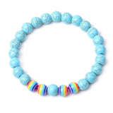 15pcs 8mm Rainbow Beads Kallaite Stone Bracelet Women Men Gay Jewelry
