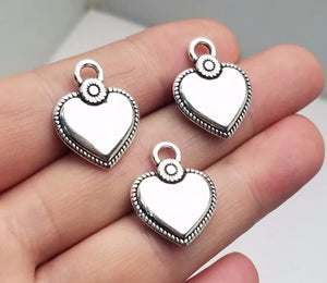 15pcs Antique Silver Heart Charms Pendants DIY Necklace Earring Supplies