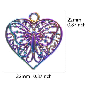 15pcs Love Heart Openwork Butterfly Charms, DIY Couple Jewelry