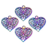 15pcs Love Heart Openwork Butterfly Charms, DIY Couple Jewelry