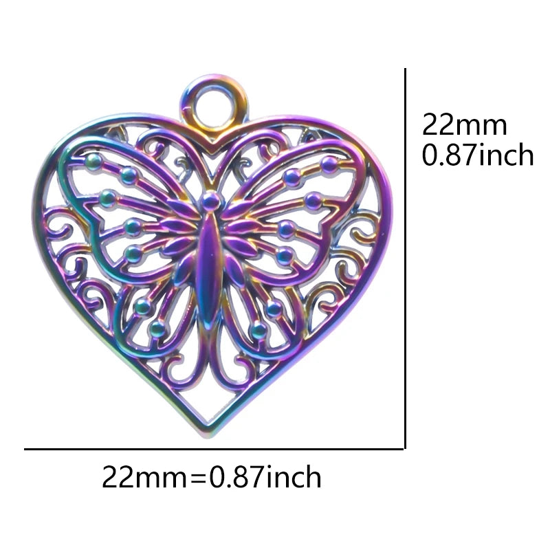 15pcs Love Heart Openwork Butterfly Charms, DIY Couple Jewelry