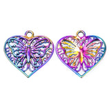 15pcs Love Heart Openwork Butterfly Charms, DIY Couple Jewelry